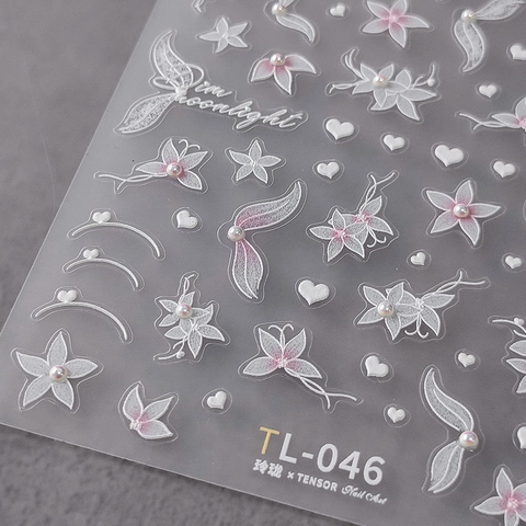 Autocollants À Ongles Fleurs En Relief 5D Décalcomanies Florales 3D Adhésives Avec Künstliche Perles Artificielles Décoration De Manucure Élégante