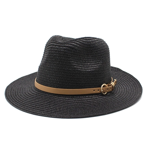 Cappello Di Paglia Fedora Panama Sole Con Fascia In Ecopelle Fibbia In Metallo Per Vacanze Al Mare Estate Unisex