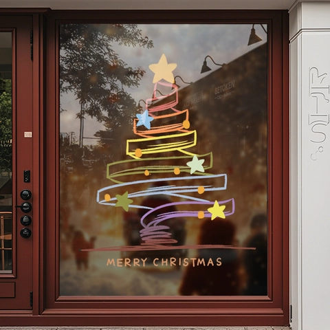 Pegatinas Ventana Árbol De Navidad Estáticas PVC Color Reversible Calcomanías Cristal Decoración Navideña Para Tienda