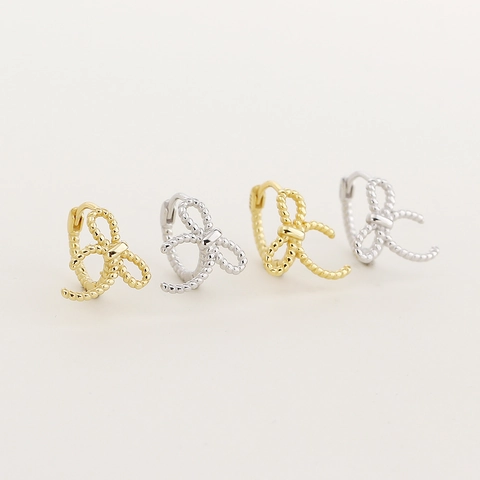S925 Sterling Silver Bowknot Hoop Earrings Delicate Minimalist Twisted Rope Ribbon Huggie Earrings For Women Jewelry