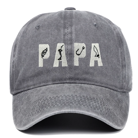 PAPA Ricamato Berretto da Baseball in Cotone Lavato per Uomo Pesca Cappello da Sole Retro Distressed Regolabile Dad Hat Regalo