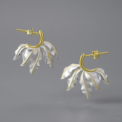 Creative 925 Sterling Silver Leaf Drop Earrings For Women Mori Style Ginkgo Leaf Two Tone Gold Silver Jewelry Anniversary Gift
