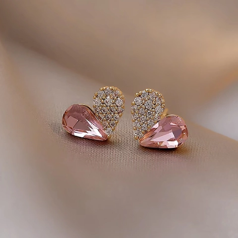 925 Sterlingsilber Herz Ohrstecker Für Damen Rosa Strass Koreanischer Stil Kleine Süße Pfirsichherz Ohrringe Student Schmuck