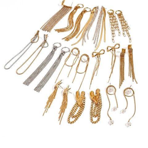 Stainless Steel Tassel Dangle Earrings For Women 18K Gold Plated Waterproof Hypoallergenic Long Geometric Drop Ear Jewelry