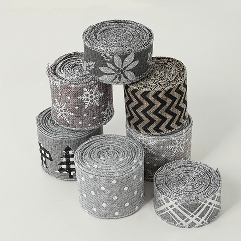 Nastro Decorativo Natalizio In Imitazione Lino Per Confezioni Regalo DIY Decorazioni Albero Motivi Fiocchi Di Neve Grigio