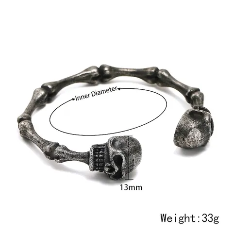 Brazalete Cráneo Hueso Punk Acero Inoxidable Retro Hip Hop Goth Abierto Para Hombres Mujeres