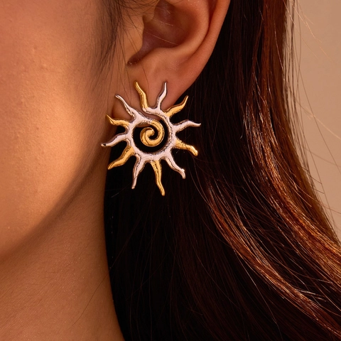 Edelstahl Sonne Flamme Ohrringe Gold Silber Bicolor Vintage Spirale Geometrisch Schmuck Für Damen Künstlerisch
