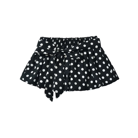 Women Sweet Polka Dot Ruffle Skort Cotton Blend Tiered Bubble Skirt Pants With Bow Tie Elastic Waist Casual Fashion Bottoms