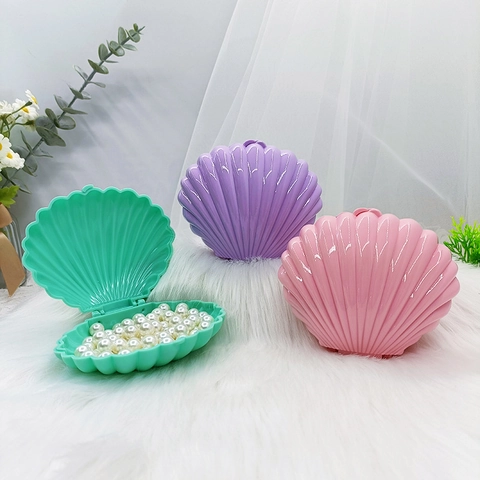 Shell Shaped Jewelry Box Candy Color Plastic Portable Small Items Desktop Organizer Dustproof Storage Case