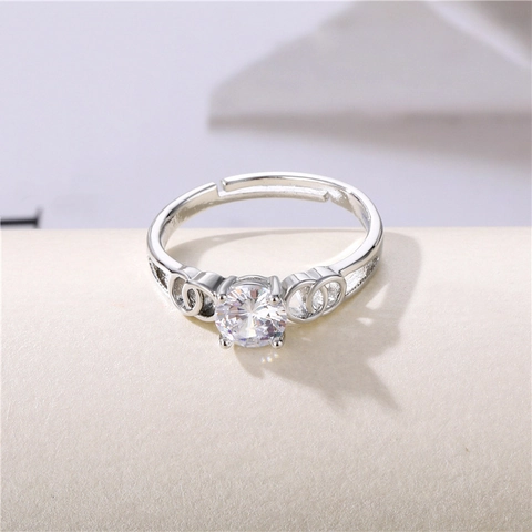 Anello Aperto Regolabile Rame Placcato Platino Zircone Cubico Scintillante Cuore Quadrifoglio Gioielli Eleganti Donne