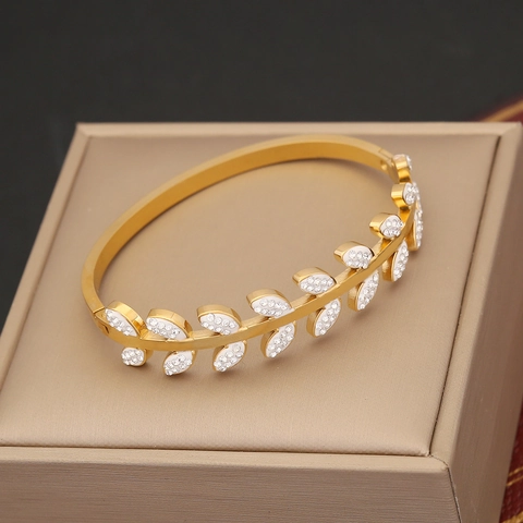 Brazalete De Acero Inoxidable Chapado En Oro Con Ojo Turco Árbol De La Vida Y Hoja Strass Incrustado Joyería Retro Mujer