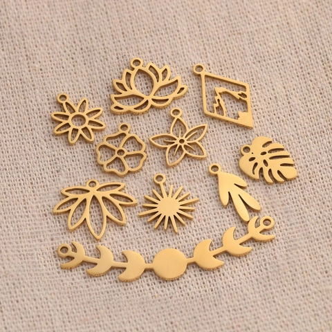 Colgantes Flor Hoja Fase Lunar Acero Inoxidable 304 Pulido Espejo Accesorios Para Fabricación Joyas DIY
