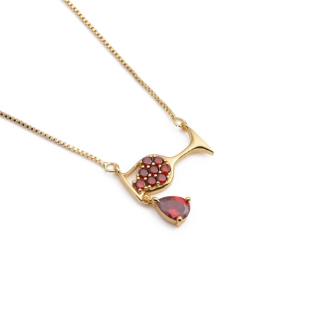 Wine Bottle And Glass Pendant Necklace Copper Gold Plated Red Zircon Box Chain Minimalist Jewelry For Women