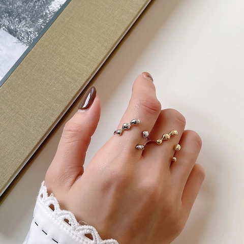 Unregelmäßiger Flüssigmetall Offener Ring 925 Sterlingsilber Verstellbar Minimalistisch Lava Welle Design Damen