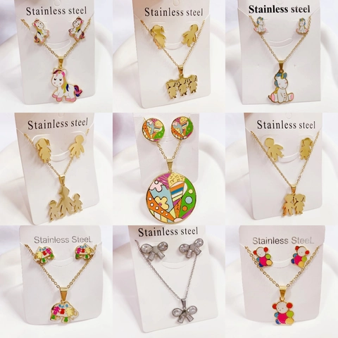 Gioielli Collana Earring Post Acciaio Inossidabile Strass Unicorno Farfalla Smalto Carino Per Donne Ragazze