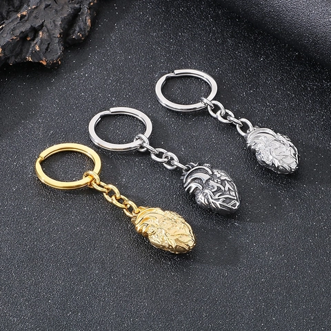 Porte-clés Cœur Anatomique Réaliste En Acier Inoxydable Punk Gothique Pendentif Organe Humain Bijoux Pour Hommes Femmes