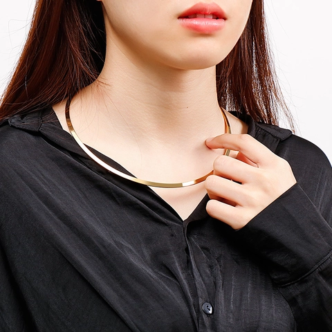 Collar de Gargantilla Redonda de Acero Inoxidable Minimalista para Mujer Oro Plata Metal Pulido Collar Torque Joyería de Moda