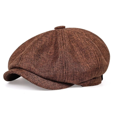Vintage Newsboy Cap Men Breathable Linen Cotton Octagonal Hat Retro Painter Gatsby Ivy Cabbie Cap Lightweight Summer