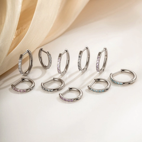 Titanium Legering Oorbellen Ingelegde Zirkonia Huggie Piercing Sieraden Mode Circulaire Lichaam Accessoires Voor Dames Heren