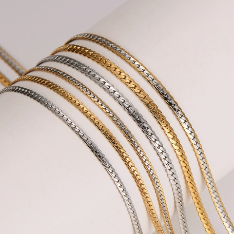 Collana A Catena Piatta A Spina Di Pesce Acciaio Inossidabile 304 Placcatura In Oro Sottovuoto Gioiello Versatile Elegante