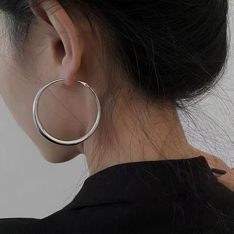 Orecchini A Cerchio Grandi Minimalisti In Lega Placcata Argento Gioielli Cerchio Tondo Geometrico Per Donne Semplici
