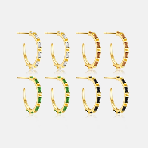 925 Sterlingsilber C-Förmige Creolen Für Damen 18K Vergoldet Baguette Strass Eingelegt Geometrischer Modeschmuck