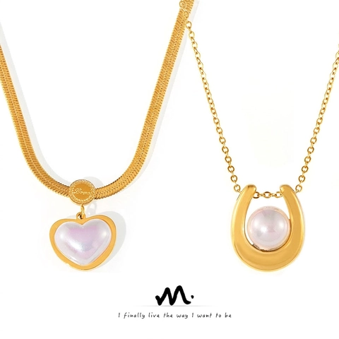 Collar Con Colgante Acero De Titanio Chapado En Oro 18K Corazón Herradura Geométrico Elegante Joyería Mujer