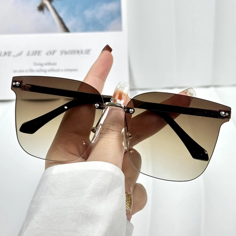 Frameless Oversized Sunglasses Trendy Square Metal Gradient Lenses UV400 Protection Chic Eyewear For Women