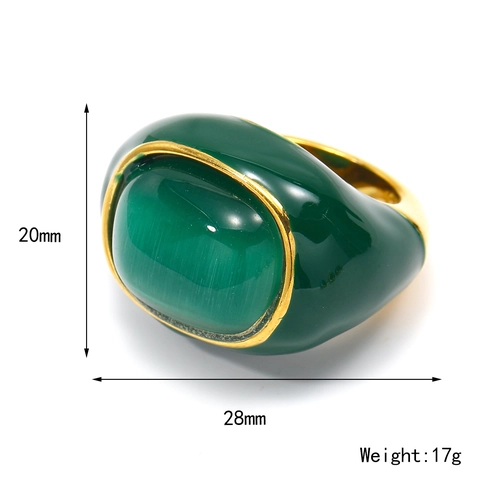 Vintage Statement Ring Titanium Steel 18K Gold Plated Enamel Inlaid Natural Stone Bohemian Oversized Cocktail Jewelry Women