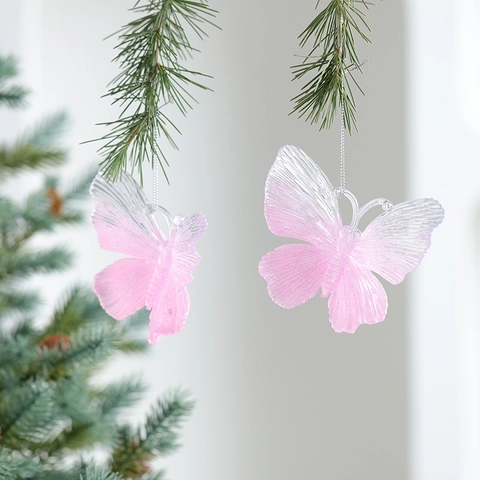 Decorazioni Natalizie Da Appendere Rosa Glitter Acrilico Fiocco Di Neve Farfalla Pegaso Festa Scintillante
