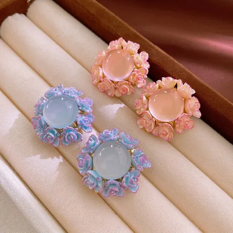 Eleganti Orecchini A Lobo A Fiore Retro Francesi Con Perno In Argento Lega Resina Gioielli Da Donna