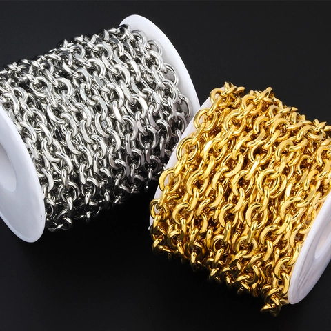 Stainless Steel Oval Link Spool Chain Vacuum Gold Plated For DIY Necklace Bracelet Jewelry Making Supplies Fashion Bulk Chain