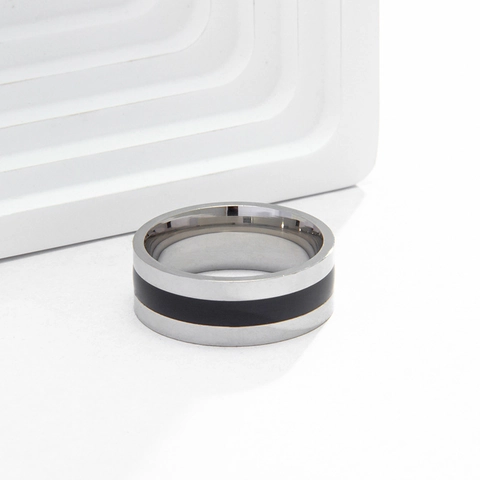 Anello in Acciaio al Titanio Minimalista Moderno Bicolore in Smalto Nero con Gocciolamento d'Olio per Uomo Donna Moda Stile Ins Gioielli Geometrici