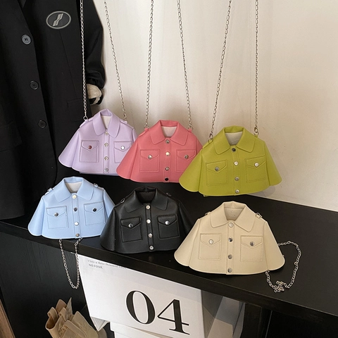 Women Creative Jacket Shaped Shoulder Bag PU Leather Mini Trendy Crossbody Handbag With Metal Chain Novelty Streetwear