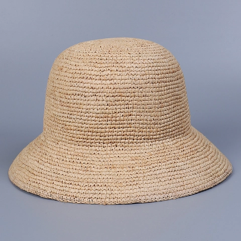 Handgemaakte Raffia Strooien Emmer Zonnehoed Opvouwbaar Ademend Japanse Stijl Strand Reizen Voor Dames Elegant