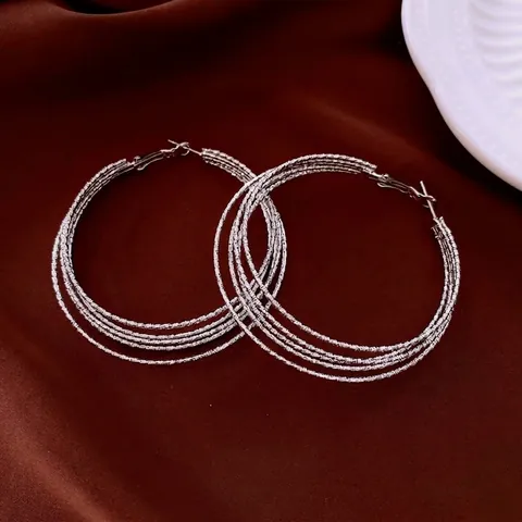 Multi Layer Textured Hoop Earrings With 925 Sterling Silver Earring Post Large Geometric Fashion Jewelry For Women