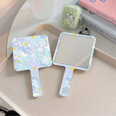 Specchio Da Trucco Portatile Plastica Floreale Rilievo 3D Stile Pittura Ad Olio Portatile Quadrato Estetica Vintage