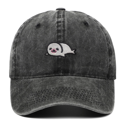 Casquette De Baseball En Coton Lavé Style Rétro Vieilli Avec Broderie Phoque Réglable Protection Solaire Extérieur Décontracté