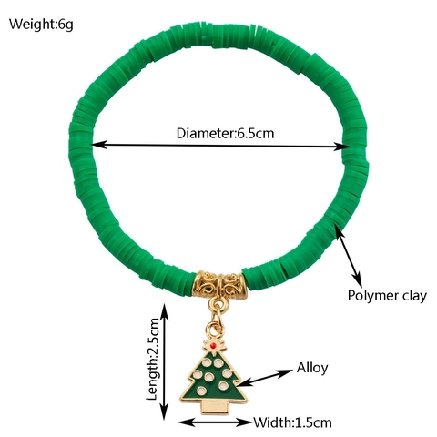 Women's Christmas Polymer Clay Beaded Bracelet Set Red Green White Gold Alloy Christmas Tree Snowflake Pendant Elastic Holiday Jewelry
