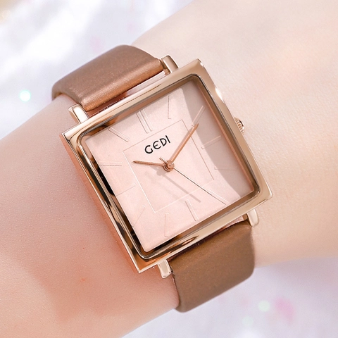 Montre Femme Cadran Carré Bracelet Cuir Acier Inoxydable Analogique Mouvement Quartz Étanche Minimaliste Élégante Mode Dames