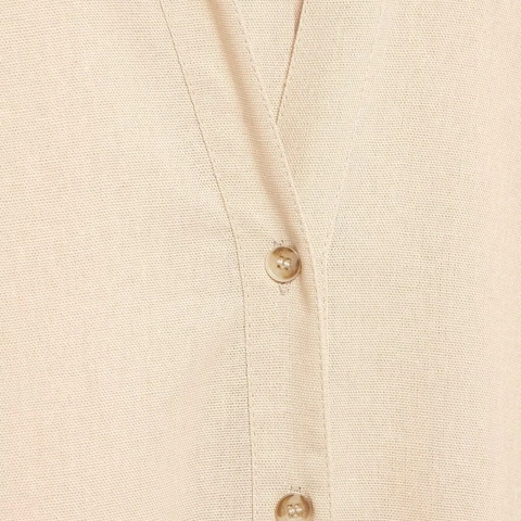 Camicetta Casual Donna Texture Lino Poliestere Colletto Revers Manica Tre Quarti Vestibilità Ampia Orlo Curvo