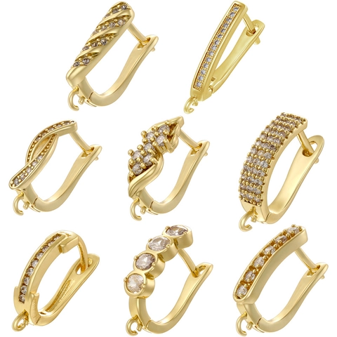 Brass Hoop Earrings CZ Inlaid Geometric U Shape DIY Hanging Loop 18K Gold Plated Fashion Jewelry For Women