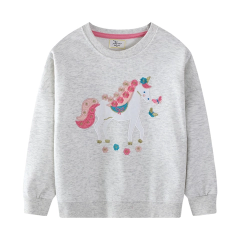 Sweat-Shirt En Coton À Manches Longues Pour Filles Broderie Licorne Florale Pull À Col Rond Haut Décontracté Pour Enfants