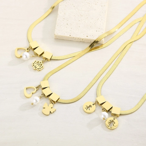 Hart Kunstparel Charms Ketting En Armband Sieraden Roestvrij Staal Slangenketting Trendy Elegant Esthetisch Voor Dames