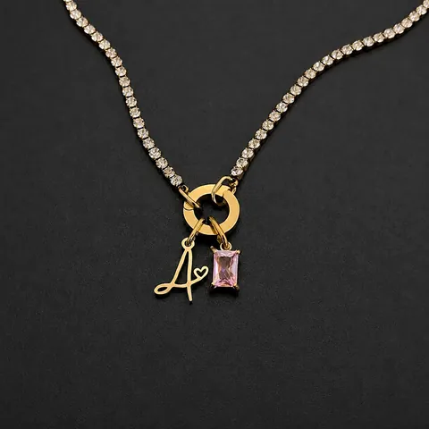 Amerikaanse Stijl Roestvrij Staal Letter Hanger Halsketting Voor Vrouwen 14K Verguld Strass DIY Hart Sieraden Cadeau