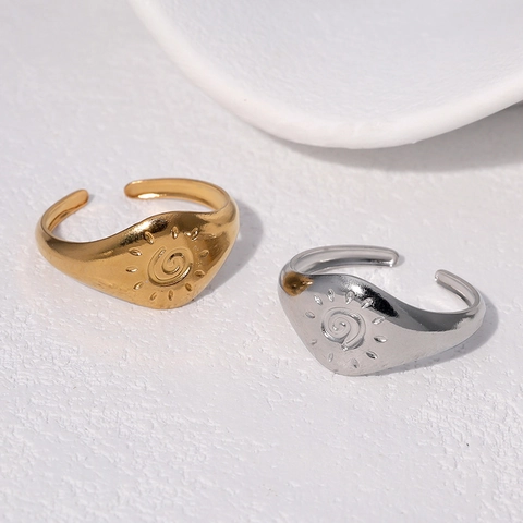 Anillo Ajustable Acero Inoxidable Chapado Oro 18K Retro Símbolo Sol Joyería Moda Minimalista Mujeres