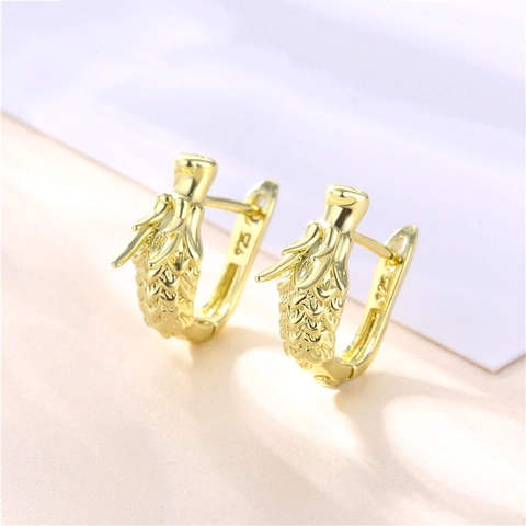 Drachenkopf Ohrklemme Creolen Ohrringe Vergoldetes Kupfer Mit 925 Sterling Silber Ohrstecker Retro Punk Stil Frauen