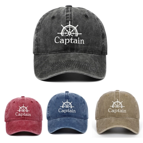 Retro Washed Distressed Cotton Baseball Cap For Men Women Captain Embroidery Ship Wheel Hip Hop Dad Hat Adjustable Sunshade Cap