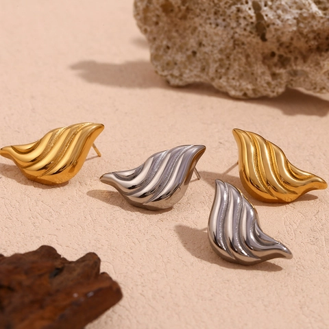 Pendientes de Botón Geométricos de Acero Inoxidable con Gota Líquida para Mujer Chapados en Oro 18K Plata Joyería de Onda