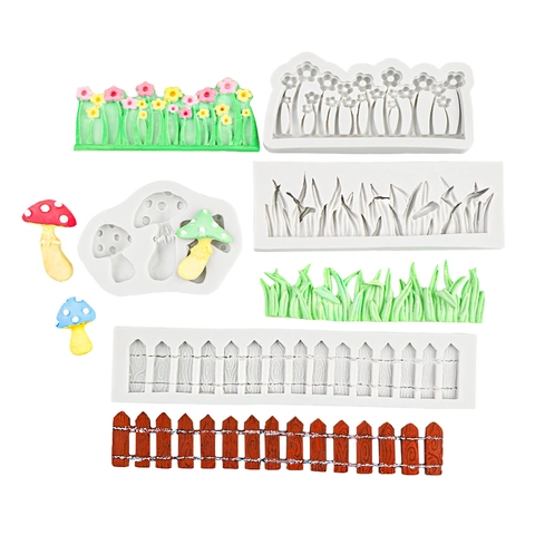 Mushroom Flower Fence Tree Stump Grass Fondant Silicone Mold For Cake Decoration Chocolate Mousse DIY Clay Resin Craft